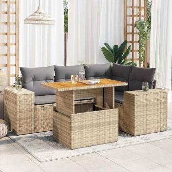ARDEBO.de - 5-tlg. Garten-Sofagarnitur mit Kissen Beige Poly Rattan