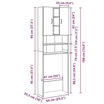 Waschmaschinenschrank Altholz-Optik 64x25,5x190 cm