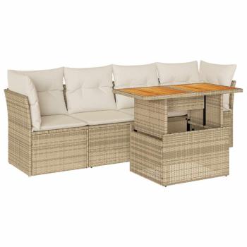 5-tlg. Garten-Sofagarnitur mit Kissen Beige Poly Rattan