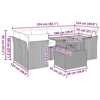 ARDEBO.de - 7-tlg. Garten-Sofagarnitur mit Kissen Beige Poly Rattan