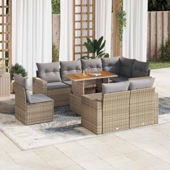 ARDEBO.de - 9-tlg. Garten-Sofagarnitur mit Kissen Beige Poly Rattan
