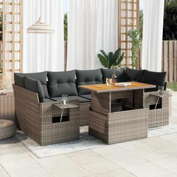 ARDEBO.de - 7-tlg. Garten-Sofagarnitur mit Kissen Grau Poly Rattan