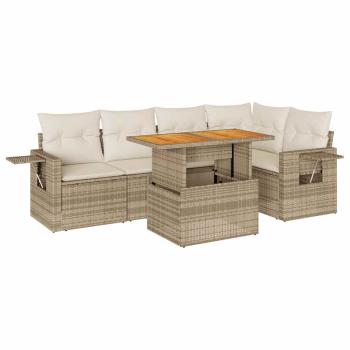 6-tlg. Garten-Sofagarnitur mit Kissen Beige Poly Rattan