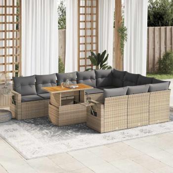ARDEBO.de - 11-tlg. Garten-Sofagarnitur mit Kissen Beige Poly Rattan