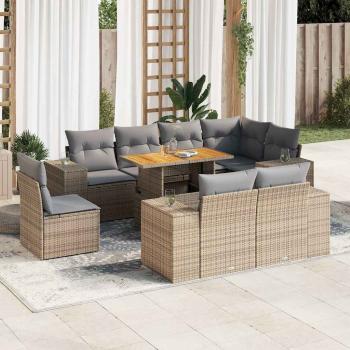 ARDEBO.de - 9-tlg. Garten-Sofagarnitur mit Kissen Beige Poly Rattan