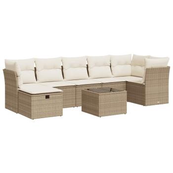 8-tlg. Garten-Sofagarnitur mit Kissen Beige Poly Rattan