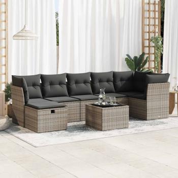 ARDEBO.de - 8-tlg. Garten-Sofagarnitur mit Kissen Grau Poly Rattan