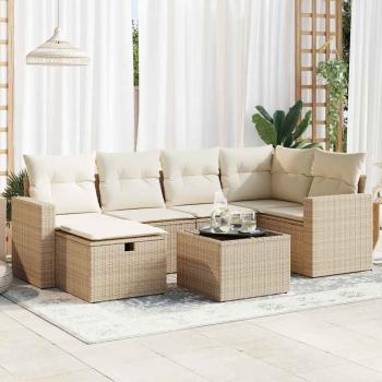 ARDEBO.de - 7-tlg. Garten-Sofagarnitur mit Kissen Beige Poly Rattan