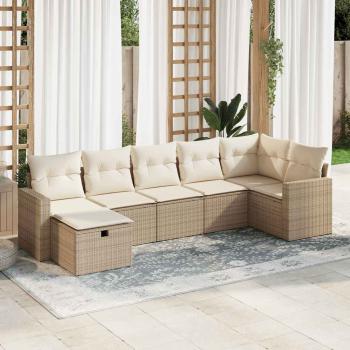 ARDEBO.de - 7-tlg. Garten-Sofagarnitur mit Kissen Beige Poly Rattan