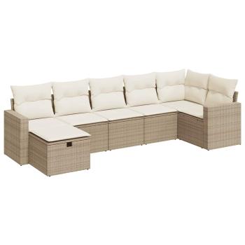 7-tlg. Garten-Sofagarnitur mit Kissen Beige Poly Rattan