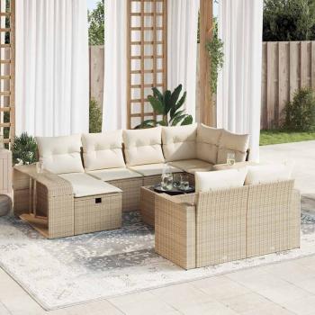ARDEBO.de - 11-tlg. Garten-Sofagarnitur mit Kissen Beige Poly Rattan