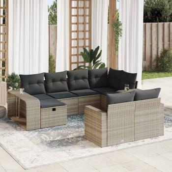 ARDEBO.de - 10-tlg. Garten-Sofagarnitur mit Kissen Hellgrau Poly Rattan
