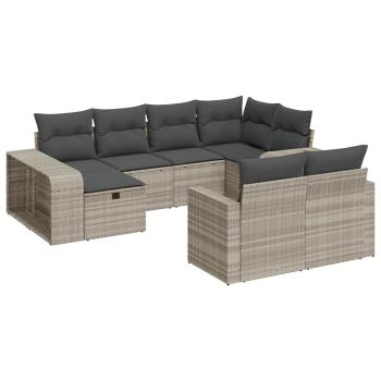 10-tlg. Garten-Sofagarnitur mit Kissen Hellgrau Poly Rattan