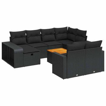 11-tlg. Garten-Sofagarnitur mit Kissen Schwarz Poly Rattan