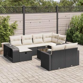 ARDEBO.de - 11-tlg. Garten-Sofagarnitur mit Kissen Schwarz Poly Rattan