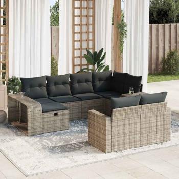 ARDEBO.de - 10-tlg. Garten-Sofagarnitur mit Kissen Grau Poly Rattan