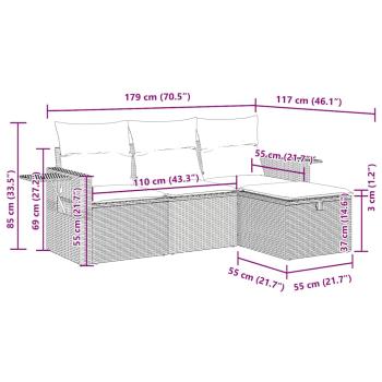 4-tlg. Garten-Sofagarnitur mit Kissen Braun Poly Rattan