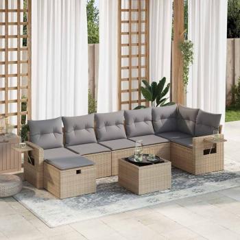ARDEBO.de - 8-tlg. Garten-Sofagarnitur mit Kissen Beige Poly Rattan