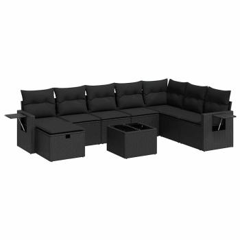 ARDEBO.de - 9-tlg. Garten-Sofagarnitur mit Kissen Schwarz Poly Rattan