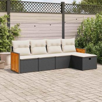ARDEBO.de - 5-tlg. Garten-Sofagarnitur mit Kissen Schwarz Poly Rattan