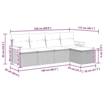 5-tlg. Garten-Sofagarnitur mit Kissen Schwarz Poly Rattan