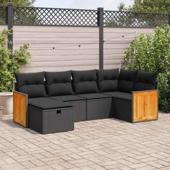 ARDEBO.de - 6-tlg. Garten-Sofagarnitur mit Kissen Schwarz Poly Rattan