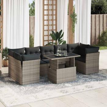 ARDEBO.de - 8-tlg. Garten-Sofagarnitur mit Kissen Grau Poly Rattan