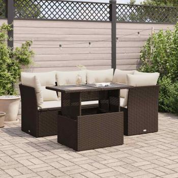 ARDEBO.de - 5-tlg. Garten-Sofagarnitur mit Kissen Braun Poly Rattan