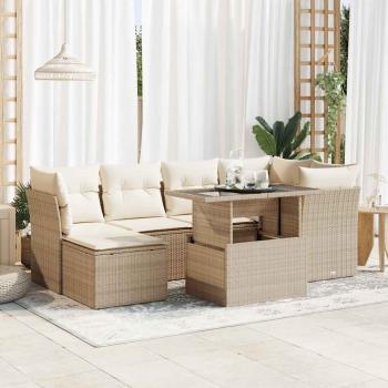 ARDEBO.de - 7-tlg. Garten-Sofagarnitur mit Kissen Beige Poly Rattan