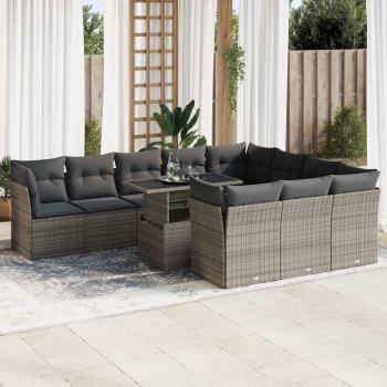 ARDEBO.de - 11-tlg. Garten-Sofagarnitur mit Kissen Grau Poly Rattan