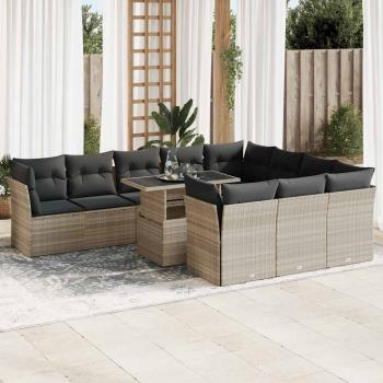 ARDEBO.de - 11-tlg. Garten-Sofagarnitur mit Kissen Hellgrau Poly Rattan