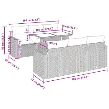 7-tlg. Garten-Sofagarnitur mit Kissen Beige Poly Rattan