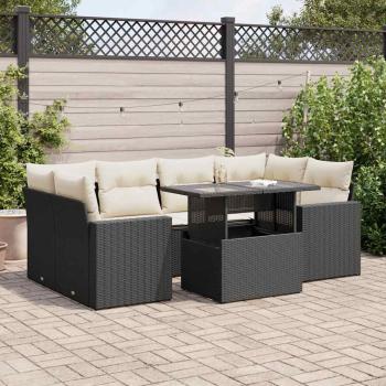 ARDEBO.de - 7-tlg. Garten-Sofagarnitur mit Kissen Schwarz Poly Rattan