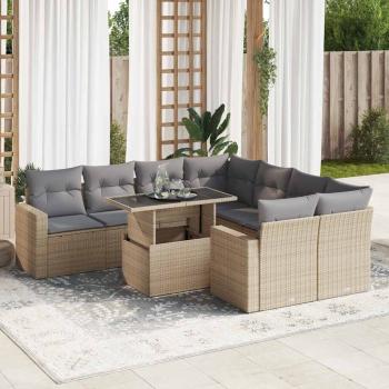 ARDEBO.de - 9-tlg. Garten-Sofagarnitur mit Kissen Beige Poly Rattan