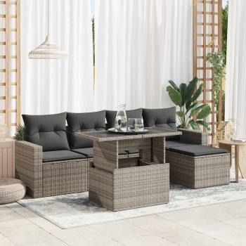 ARDEBO.de - 6-tlg. Garten-Sofagarnitur mit Kissen Grau Poly Rattan