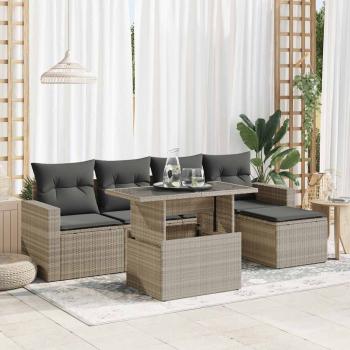 ARDEBO.de - 6-tlg. Garten-Sofagarnitur mit Kissen Hellgrau Poly Rattan