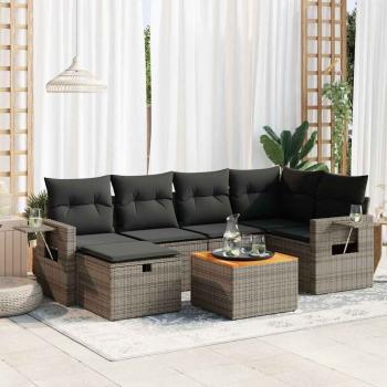 ARDEBO.de - 7-tlg. Garten-Sofagarnitur mit Kissen Grau Poly Rattan