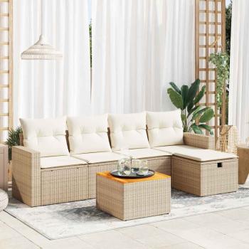 ARDEBO.de - 6-tlg. Garten-Sofagarnitur mit Kissen Beige Poly Rattan