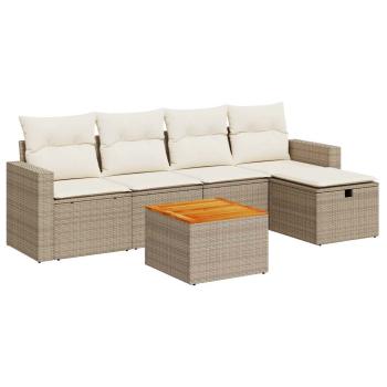 6-tlg. Garten-Sofagarnitur mit Kissen Beige Poly Rattan
