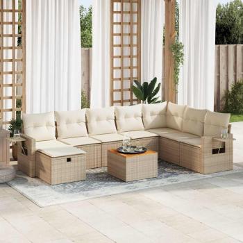 ARDEBO.de - 9-tlg. Garten-Sofagarnitur mit Kissen Beige Poly Rattan