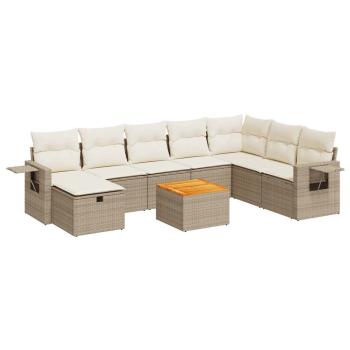 9-tlg. Garten-Sofagarnitur mit Kissen Beige Poly Rattan