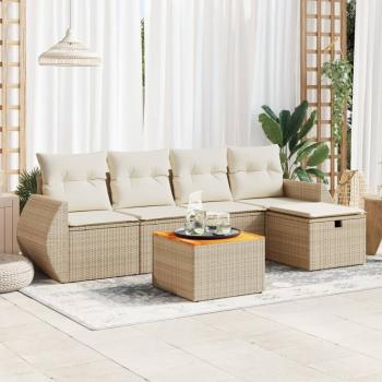 ARDEBO.de - 6-tlg. Garten-Sofagarnitur mit Kissen Beige Poly Rattan