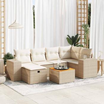 ARDEBO.de - 7-tlg. Garten-Sofagarnitur mit Kissen Beige Poly Rattan