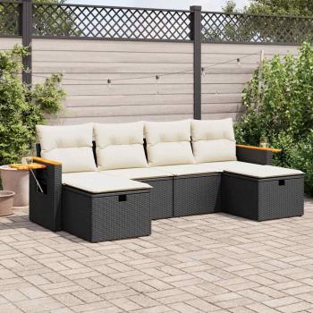 ARDEBO.de - 6-tlg. Garten-Sofagarnitur mit Kissen Schwarz Poly Rattan