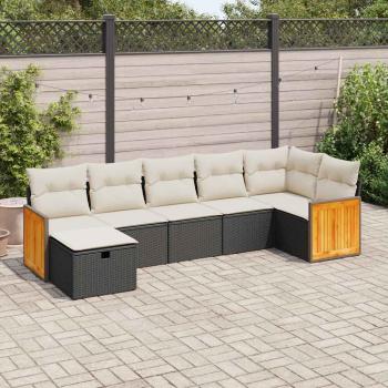 ARDEBO.de - 7-tlg. Garten-Sofagarnitur mit Kissen Schwarz Poly Rattan