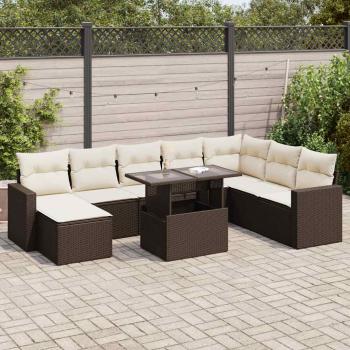 ARDEBO.de - 9-tlg. Garten-Sofagarnitur mit Kissen Braun Poly Rattan