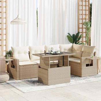 ARDEBO.de - 6-tlg. Garten-Sofagarnitur mit Kissen Beige Poly Rattan