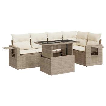 6-tlg. Garten-Sofagarnitur mit Kissen Beige Poly Rattan