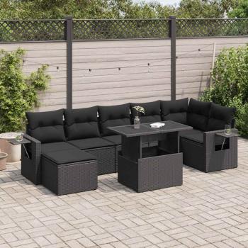 ARDEBO.de - 8-tlg. Garten-Sofagarnitur mit Kissen Schwarz Poly Rattan