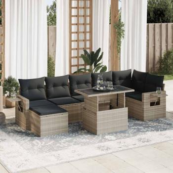 ARDEBO.de - 8-tlg. Garten-Sofagarnitur mit Kissen Hellgrau Poly Rattan